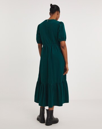 Teal Baby Cord Tiered Midi Dress