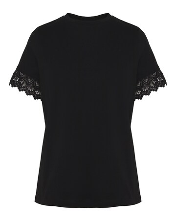 Black Lace Trim Short Sleeve T-Shirt