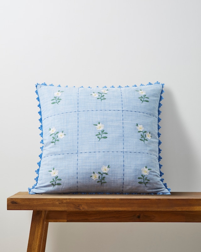 Julipa Amelia Embroidered Floral Tiles Cushion