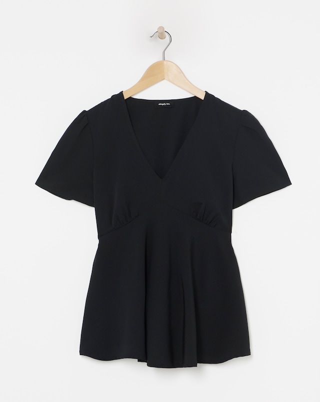 Simply Be Black V Neck Tea Blouse