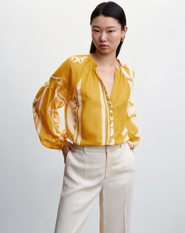 Mango Pufed Sleeve Printed Shirt