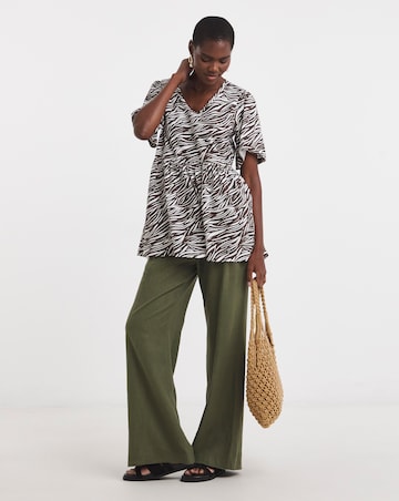 Pure Cotton V Neck SS Peplum Hem Longline Top