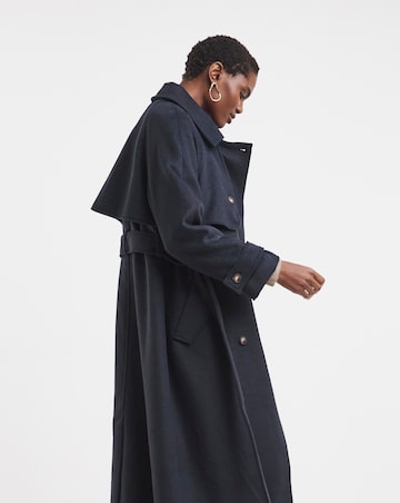 Navy Wool Blend Trench Coat