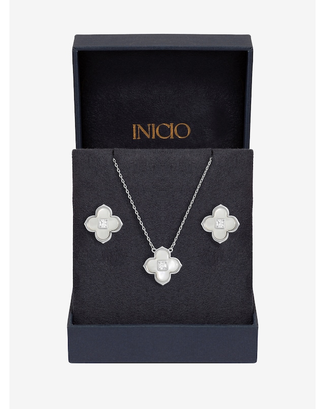 Inicio Sterling Silver Plated Mother of Pearl Clover Set - Gift Box