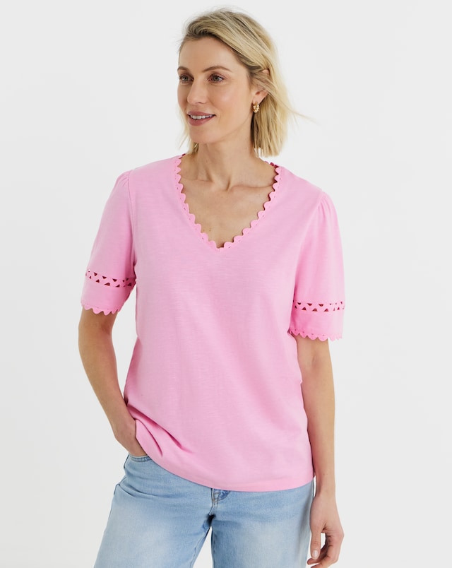 Pink Ric-Rac Short Sleeve Top