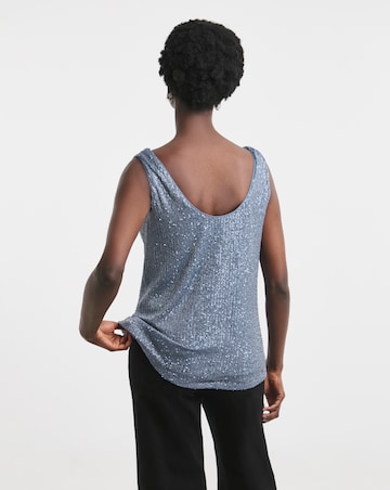 Reversible Pale Blue Cowl Neck Sequin Vest