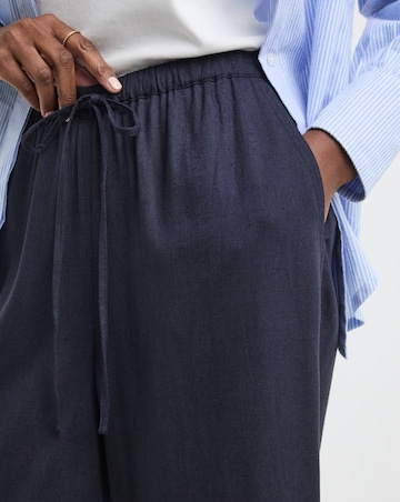 Navy Linen Mix Cropped Wide Leg Culottes