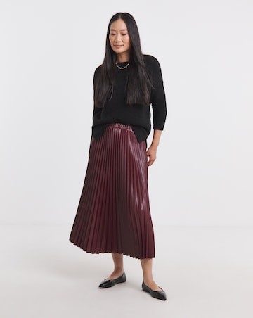 Burgundy PU Pleated Midi Skirt