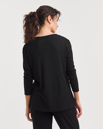 Black Soft Touch Ribbed Button Top