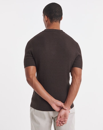 Textured Knitted Zip Neck Polo