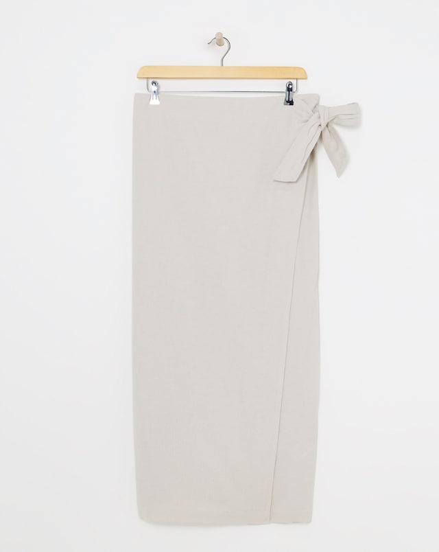 Stone Linen Mix Midi Wrap Skirt