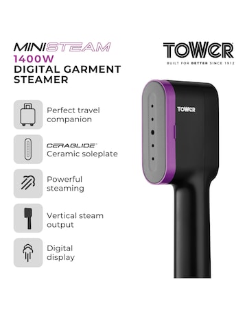 Tower 1400W Digital Garment Steamer- Purple
