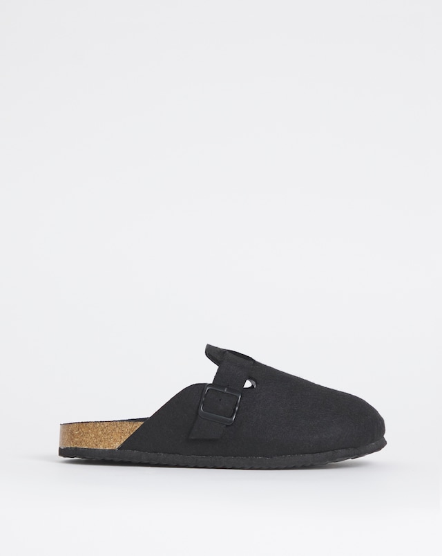 Felt Buckle Mule Slippers - Wide Fit