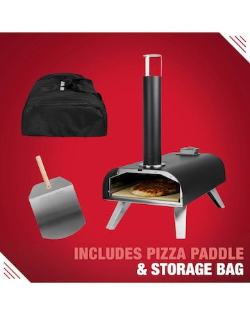 George Foreman 12" Black Wood Pellet Pizza Oven with Paddle & Carry Bag