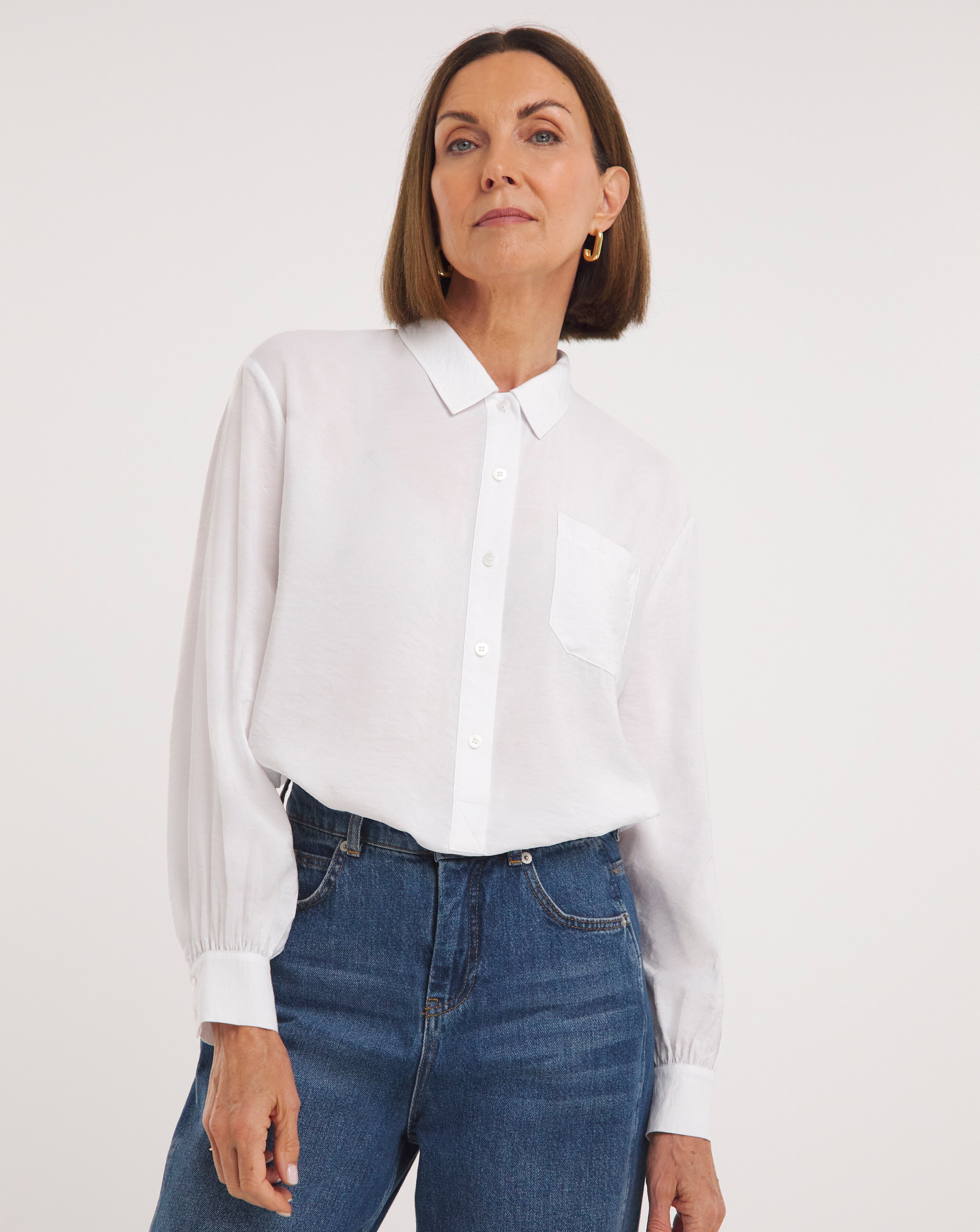 Simply Be Ivory Embroidered Sleeve Relaxed Long Sleeve Shirt | JD Williams