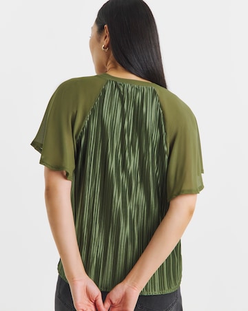 Khaki Pleated Angel Sleeve Longline Top