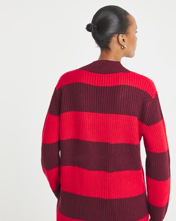 Red Stripe V Neck Lace Trim Jumper