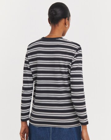Red/Mono Stripe 2 Pack Stripe/Plain Long Sleeve Crew Neck Tops