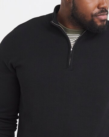 Black Cotton 1/4 Zip Funnel Knit Top