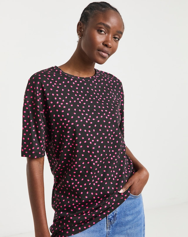 Longline Oversized Spot Print T-Shirt - Pink