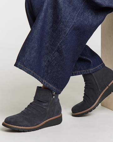 Heavenly Soles Roisin Low Wedge Ruched Boots With Zip - Wide Fit (E)