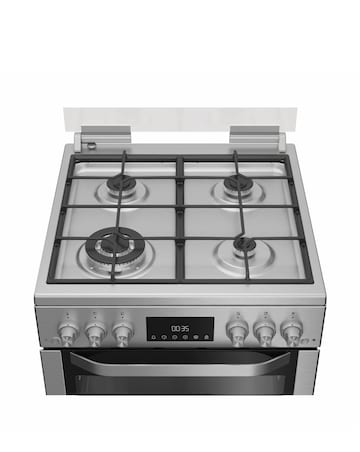 Hotpoint HDG6GDC2TWX 60cm Gas Double Cooker with Glass Lid - Stainless Steel