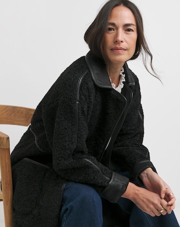 Black Longline Teddy Contrast Coat