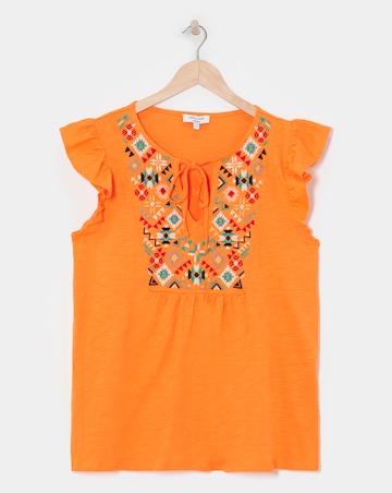 Embroidered Yolk Frill Sleeve Top