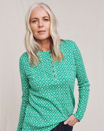 Julipa Printed Pure Cotton Ribbed Henley Top