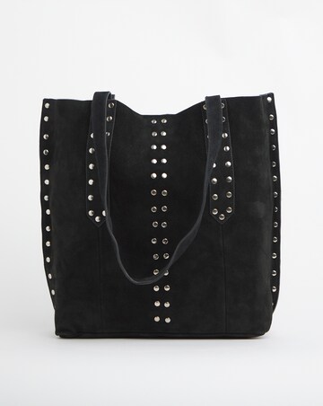 Black Real Suede Studded Tote Bag
