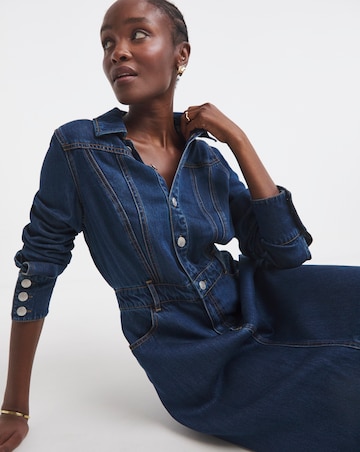 Simply Be Dark Wash Denim Midaxi Dress with Tencel TM