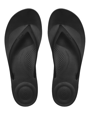 Fitflop Black Iqushion Ergonomic Toe Post Flip Flops -Standard Fit (D)