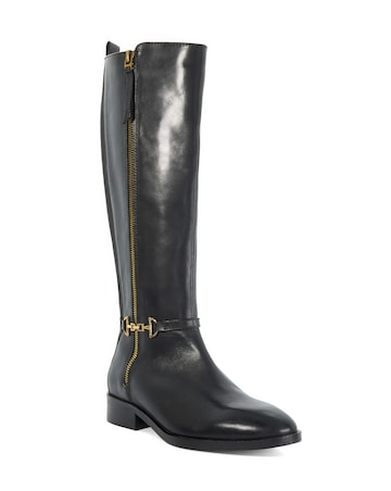 Dune Taylyn Knee High Leather Buckle Boots Wide Fit