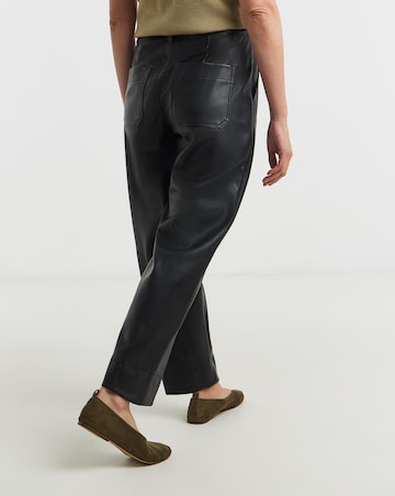 Black PU Button Barrel Leg Trouser