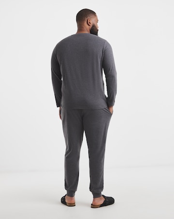 2 Pack Long Sleeve Colour Block Pyjamas-Black/Charcoal