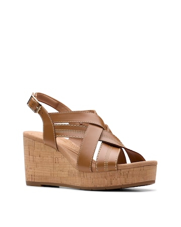 Clarks Tan Sabina Sling Wedge Sandal -Wide Fit (E)