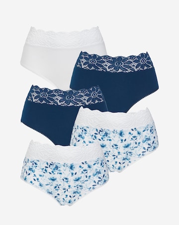 Pretty Secrets (5 Pack) Lace Top Full Knickers Blue Floral