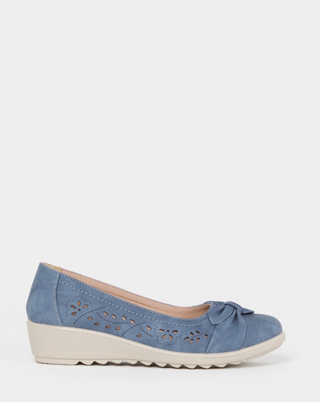 Cushion Walk Navy Cut-Out Wedge Ballerinas - Wide Fit (E)