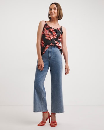 Leaf Print Satin Cowl Neck Cami