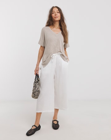 Pure Cotton Textured Cropped Wide Leg Culottes