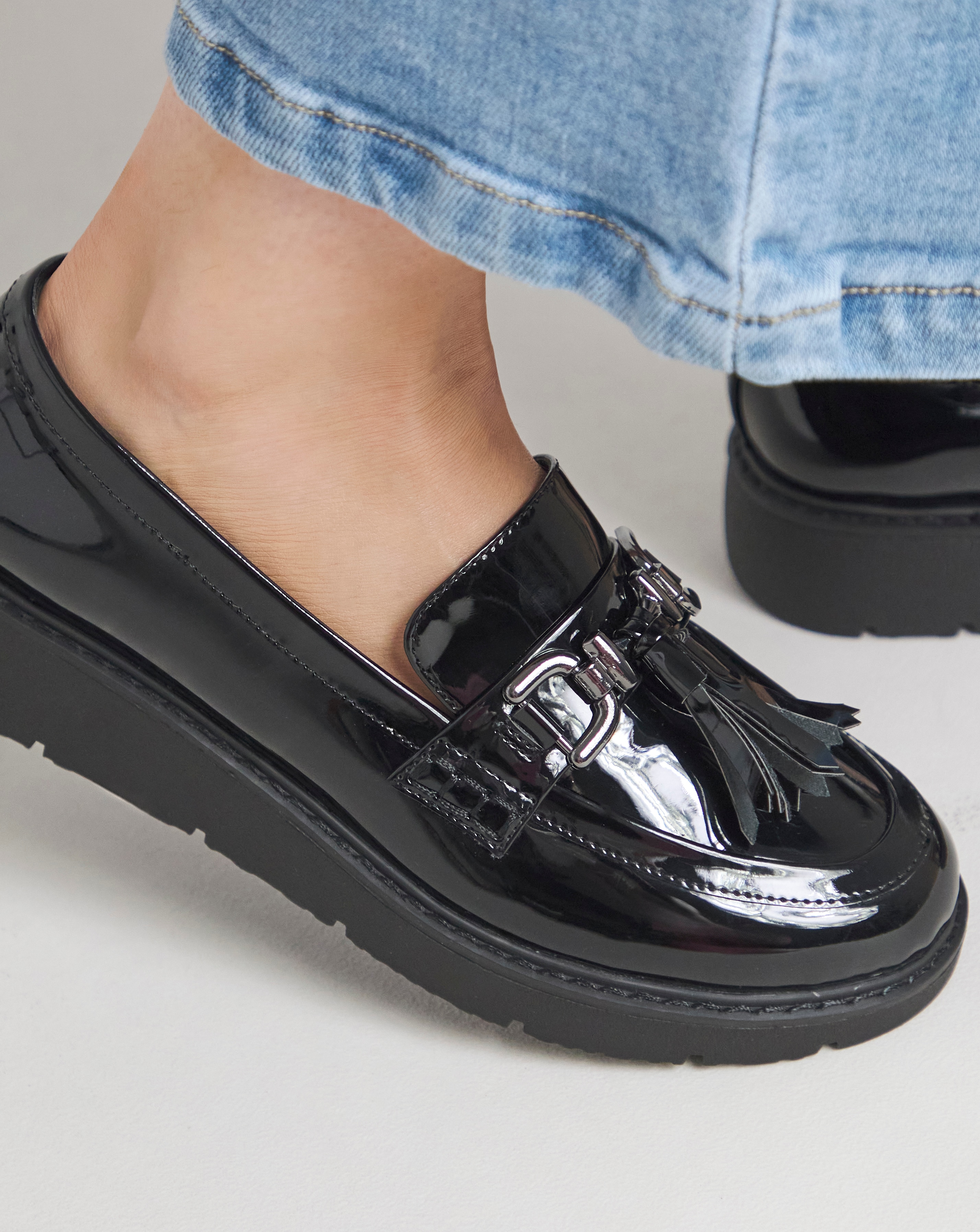 Heavenly Soles Skye Low Wedge Tassle Trim Loafer - Extra Wide Fit