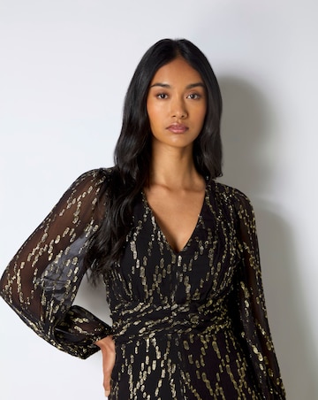 Ro&Zo Gold Foil V-Neck Midaxi Dress