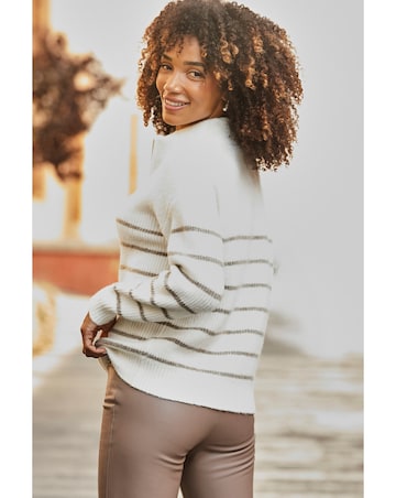 Sosandar Stripe Zip Collar Jumper