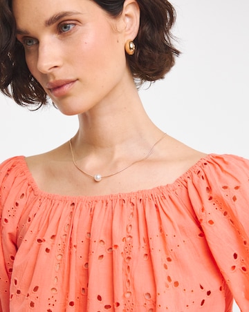 Pure Cotton Broderie Elasticated Neckline Top