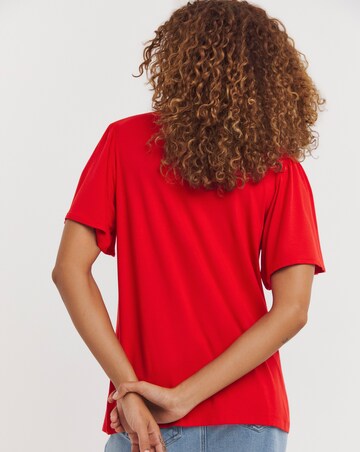 Red Button Front Angel Sleeve Top