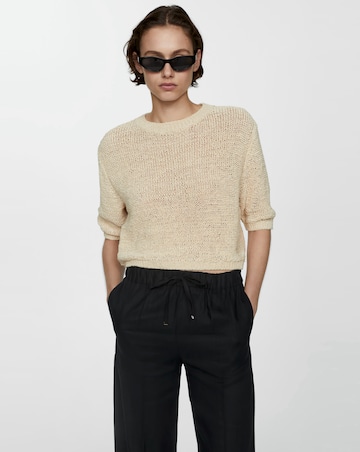 Mango Linen Blend Elastic Waist Trousers