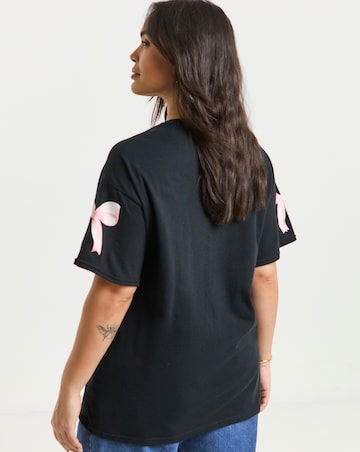 Simply Be Black Bow Sleeves Slogan T-Shirt