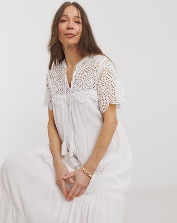 Crinkle Broderie Trim Smock Dress