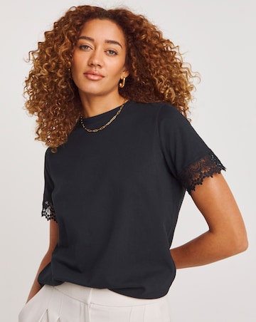 Black Lace Trim Short Sleeve T-Shirt