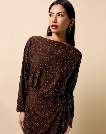 Little Mistress Chocolate Animal Texture Gem Wrap Midaxi Dress